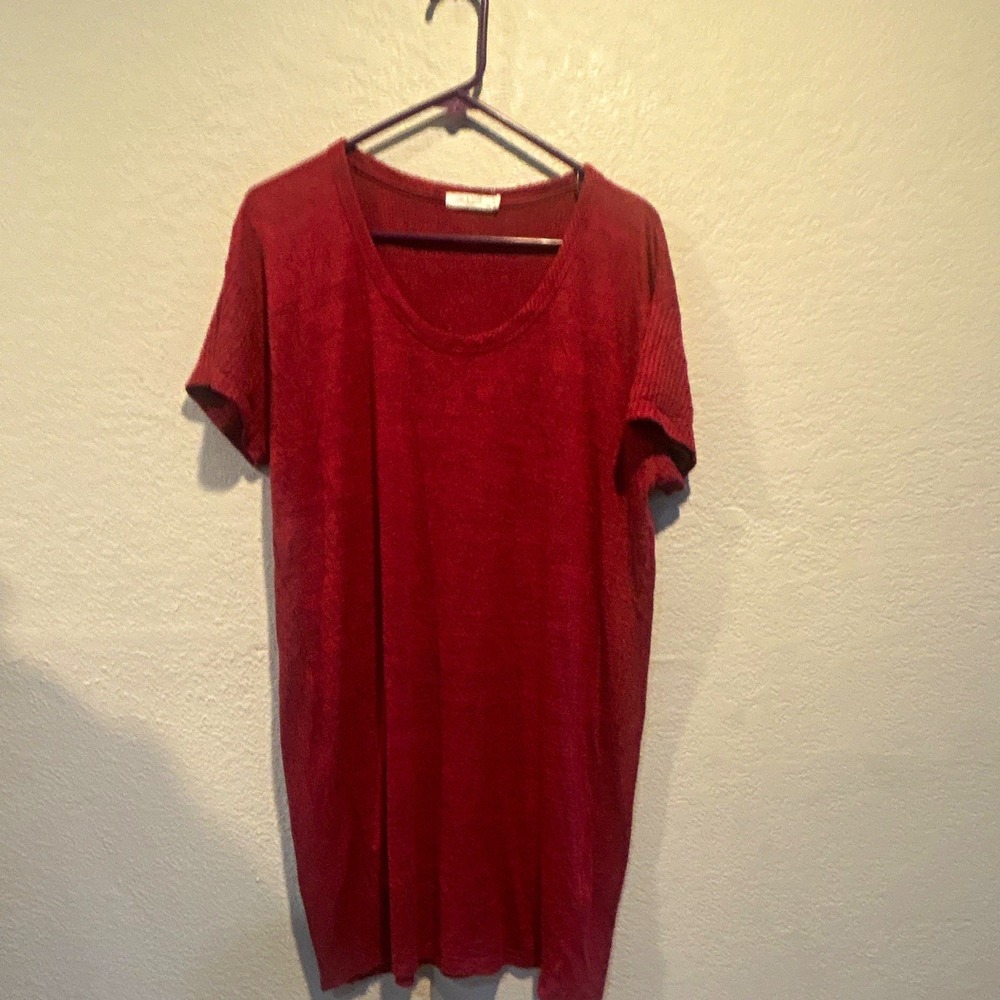 rag & bone Red Knit T-Shirt Dress Scoop Neck Short Sleeve  Solid Women's L